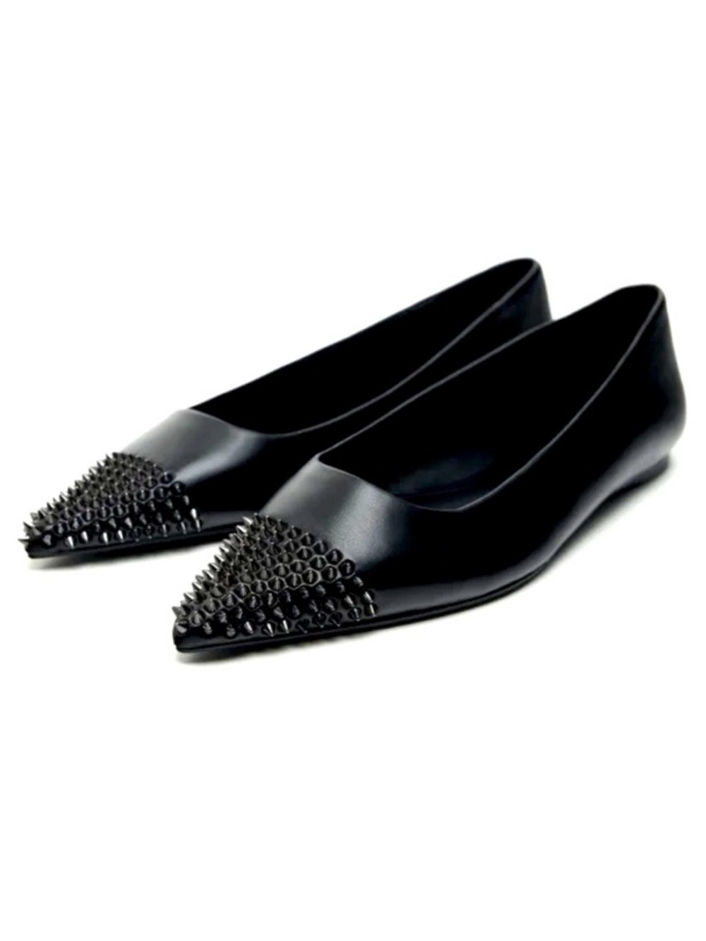 RARE Zara Studded Spike Black Leather Flats 36 NEW
